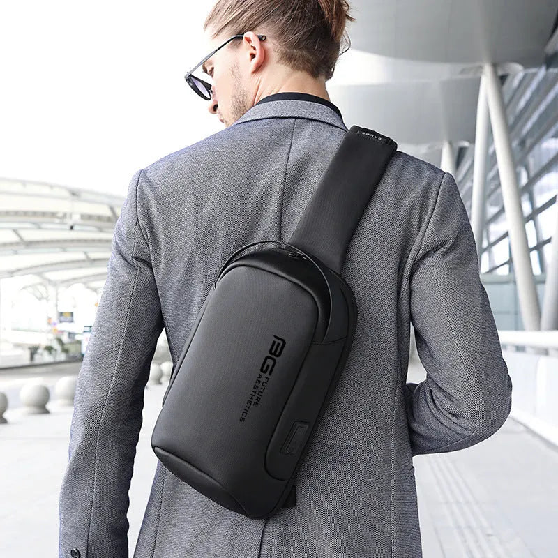 Men's Oxford cloth USB shoulder bag for business travel with polyester lining