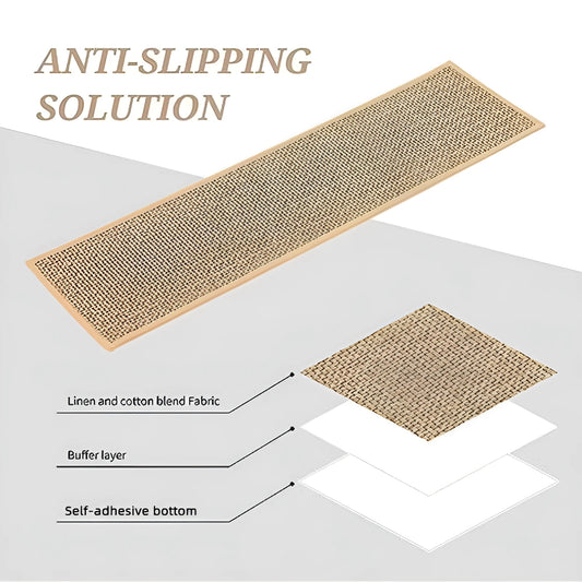 Japanese-style solid colour linen-like stair mat with rubber bottom on a wooden step.