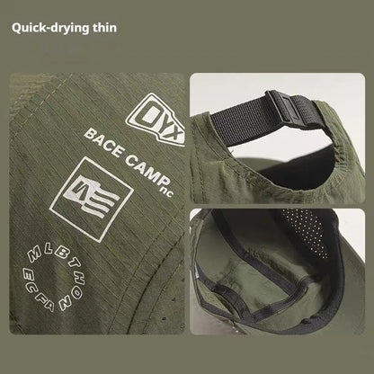 Men's adjustable baseball cap in breathable mesh fabric, shown in black, grey, green, khaki, or purple.