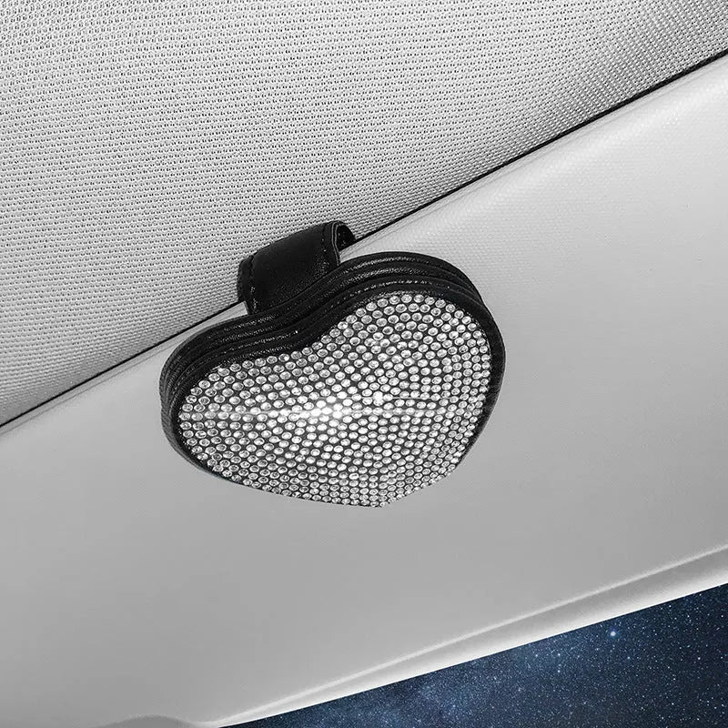 Car sun visor storage clip with diamond design measuring 8.0 by 7.3 cm with magnetic closure