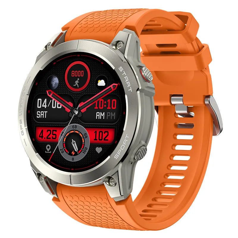 S53 Outdoor GPS Sports Smart Watch in black or orange with 1.43 inch touch screen and silicone strap