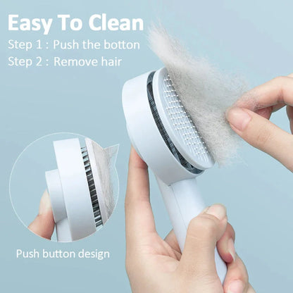 Self-cleaning pet grooming brush for dogs and cats with one-touch cleaning button