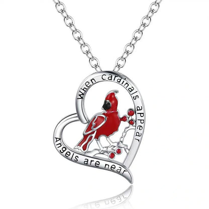 Elegant heart-shaped cardinal pendant necklace perfect for anniversaries and Valentine's Day gifts.