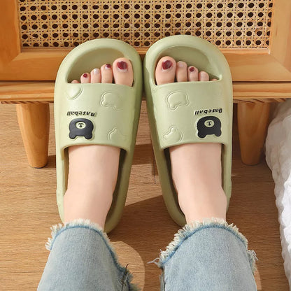 Cartoon bear slippers with thick non-slip soles in various colors for indoor comfort
