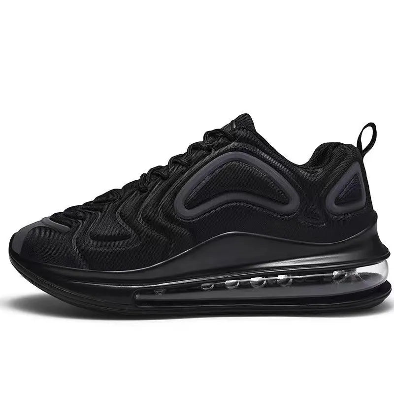Men's black casual lace-up sneakers with a thick sole on a white background.
