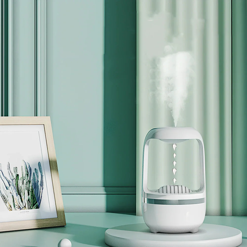 White or black anti-gravity water drop humidifier with atmospheric lamp and USB cable