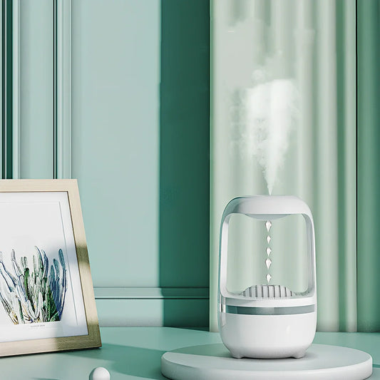White or black anti-gravity water drop humidifier with atmospheric lamp and USB cable