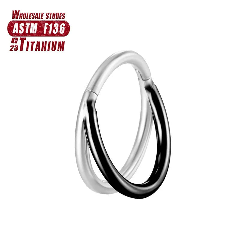 Titanium alloy fork nose ring with diamond treatment in silver finish, showing 1.2mm diameter and fork design
