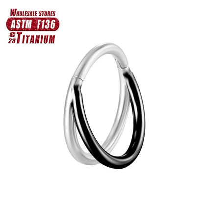 Titanium alloy fork nose ring with diamond treatment in silver finish, showing 1.2mm diameter and fork design