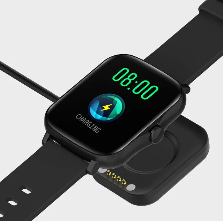 Smart watch with 1.7-inch HD colour touch screen on wrist, showing heart rate data and Bluetooth call interface