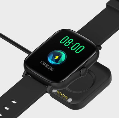 Smart watch with 1.7-inch HD colour touch screen on wrist, showing heart rate data and Bluetooth call interface