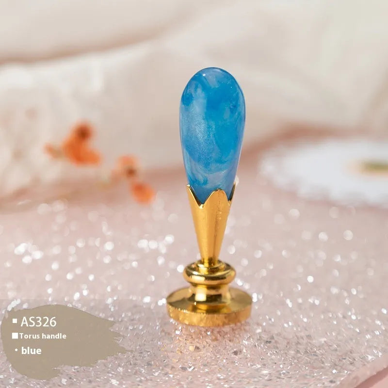Wooden wax seal handle tool in various designs including lily, pearl cloud, and double dragon styles.