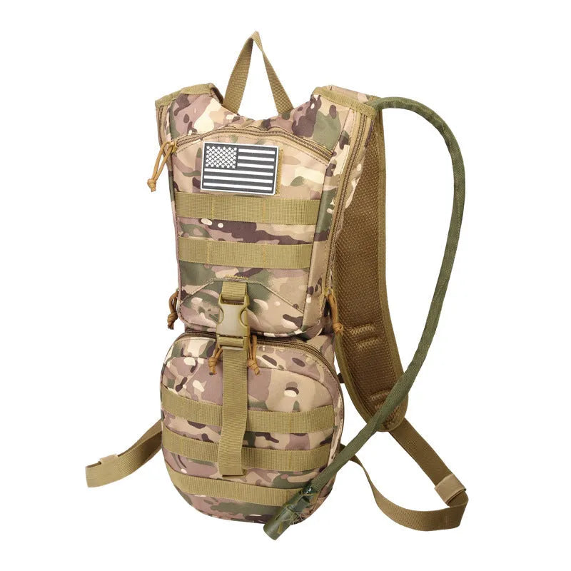 Cycling hydration backpack with large capacity and physiological curve back plate for cross-country cycling, camping, hiking and outdoor tactical use in camouflage, green, khaki, black, CP or ACU colour options