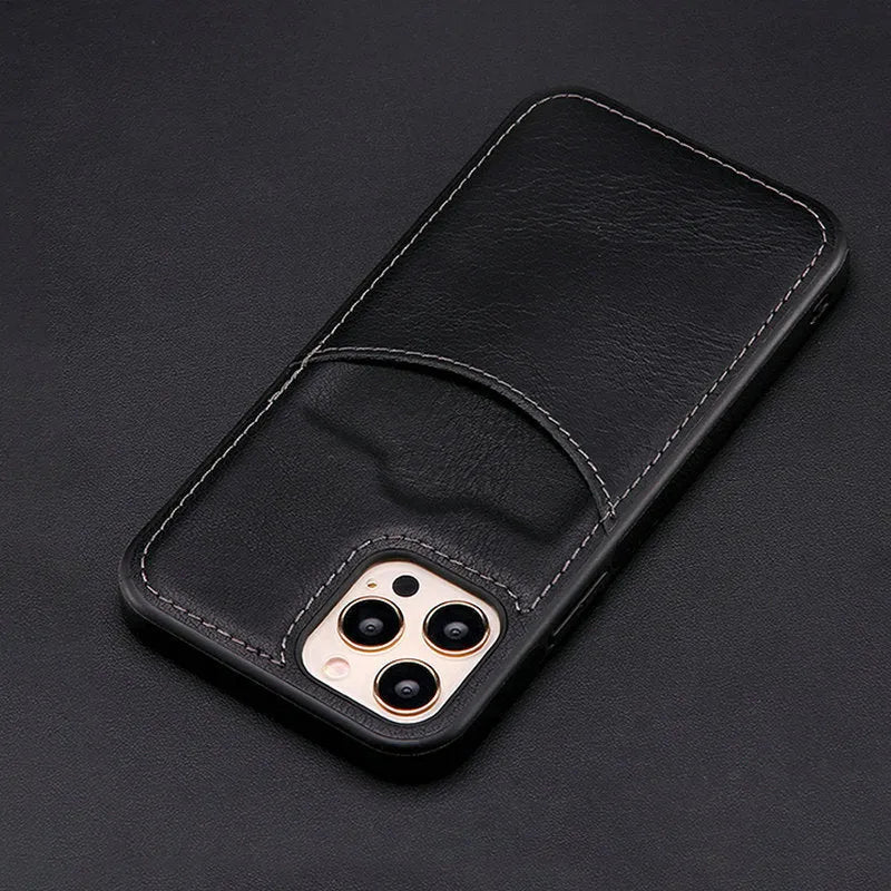 Dark blue PU protective case for iPhone models 7 through 14 with fall protection