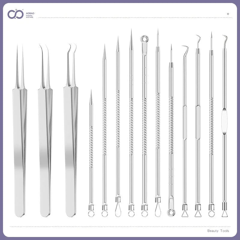 4-piece silver metal acne needle set for blackhead extraction with ultra fine pointed tips