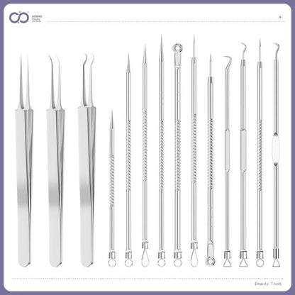 4-piece silver metal acne needle set for blackhead extraction with ultra fine pointed tips