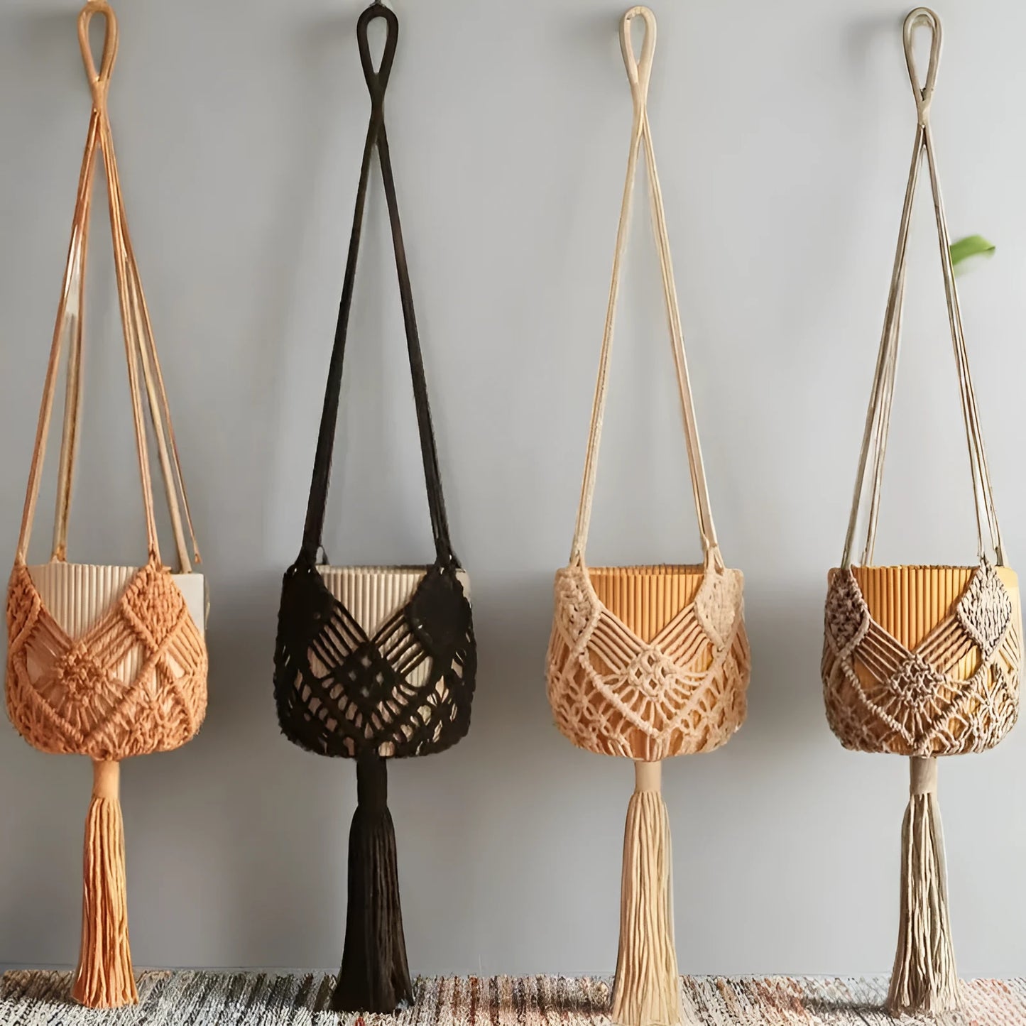 Hand-woven polyester cotton flower pot in brown colour showing 30cm diameter and woven texture detail