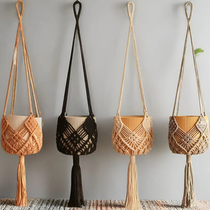 Hand-woven polyester cotton flower pot in brown colour showing 30cm diameter and woven texture detail