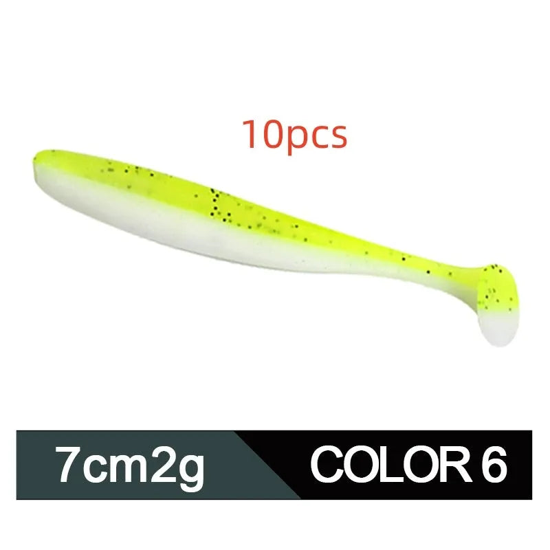 7cm soft worm fishing lure with two-tone T-tail in various colours for Mandarin fish and Topmouth Culter