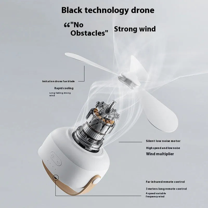 Portable rechargeable ceiling fan with remote control and strap for camping tents
