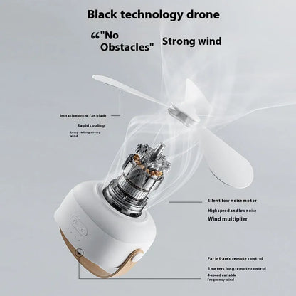 Portable rechargeable ceiling fan with remote control and strap for camping tents