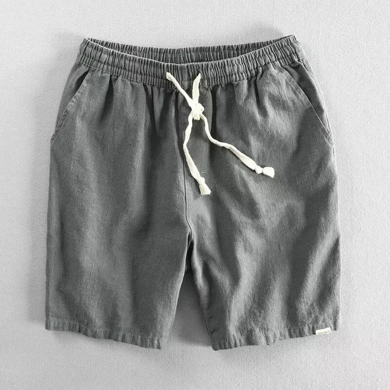 Breathable cotton linen casual loose shorts in straight cut with micro elasticity
