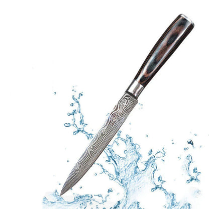 Premium 8-Piece Stainless Steel Chef Knife Set with Elegant Damascus Pattern Blades and Ergonomic Handles