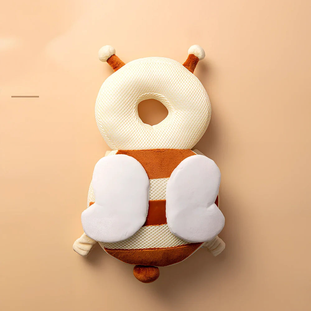 Toddler head protection pad with animal character design showing 33cm by 19cm dimensions