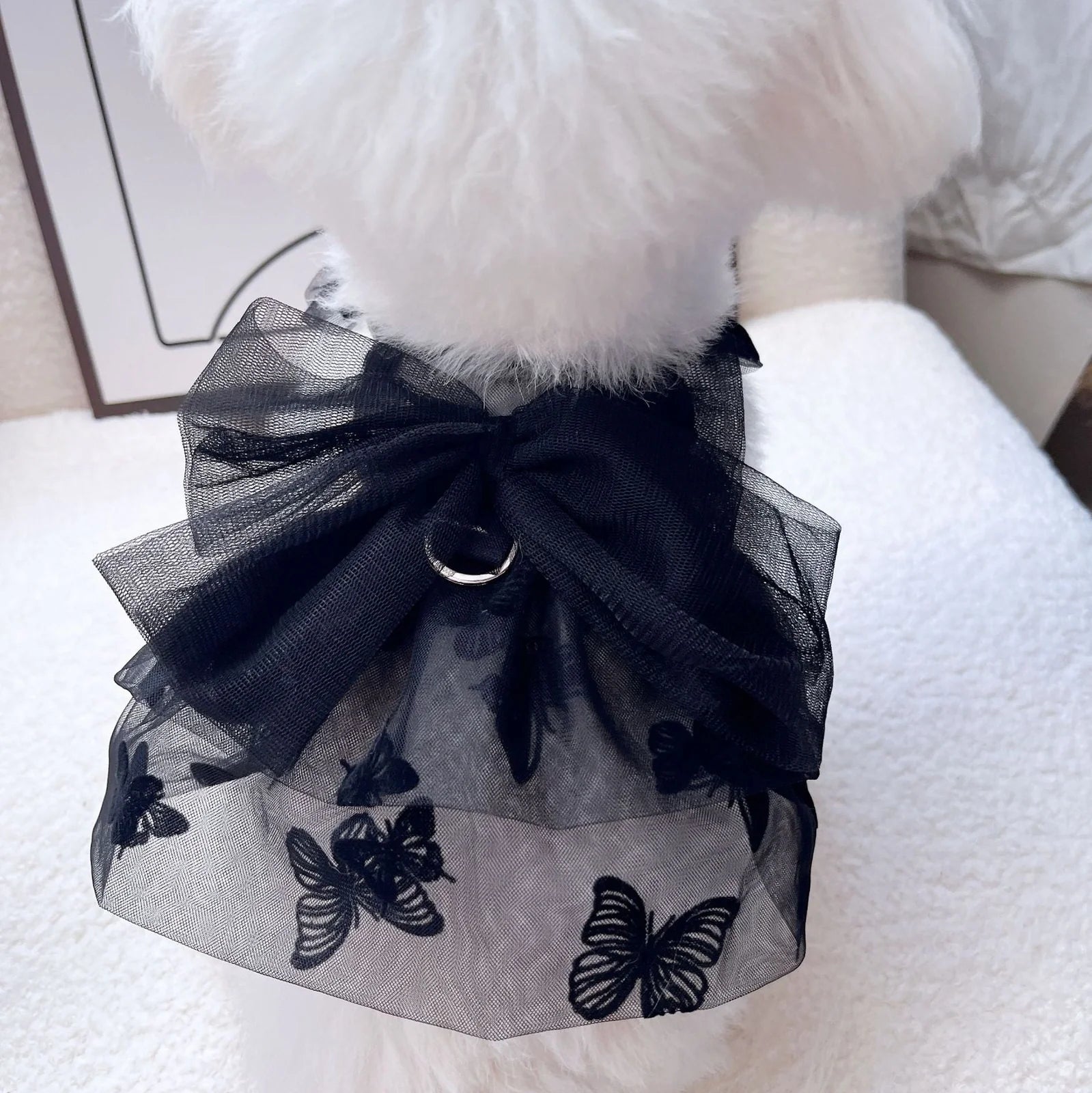 Black gauze princess tulle skirt for small dogs and cats with size options from XS to XL