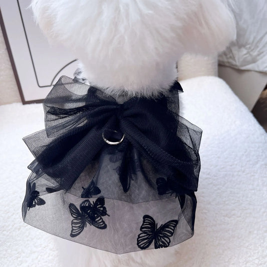 Black gauze princess tulle skirt for small dogs and cats with adjustable sizing for pets 0.50-6.50 kg