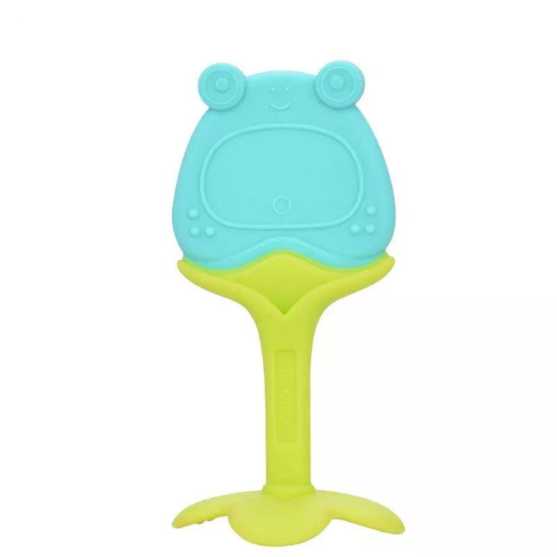 Food grade silicone banana teether toy for babies in yellow, pink, and blue