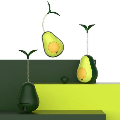 Green silicone avocado cat treat tumbler, 80x80x107mm food leakage toy for indoor cats and kittens