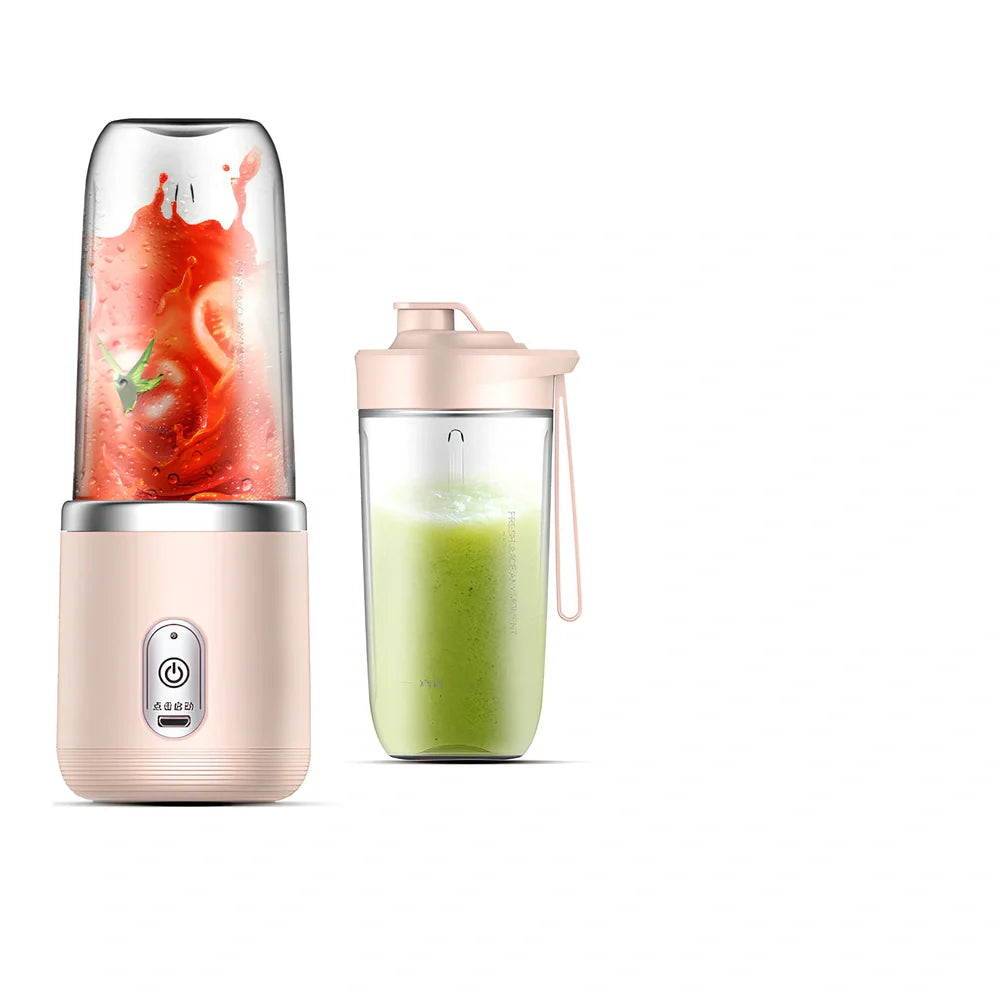 Portable juicer cup in sapphire blue with 400ml capacity and USB charging cable