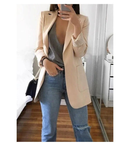 Premium Slim-Fit Cardigan Blazer with Lapel Collar in various colors, including pea green, khaki, red, purple, black, and dark blue