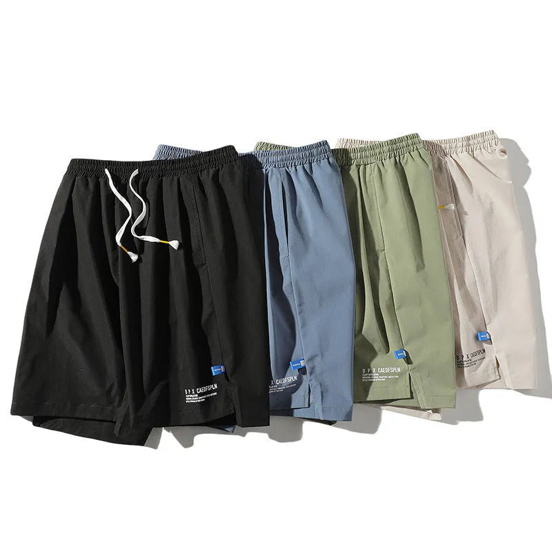 Men's ice silk shorts, thin quick-drying casual pants, mid-waist straight tube, five-quarter length, solid colour