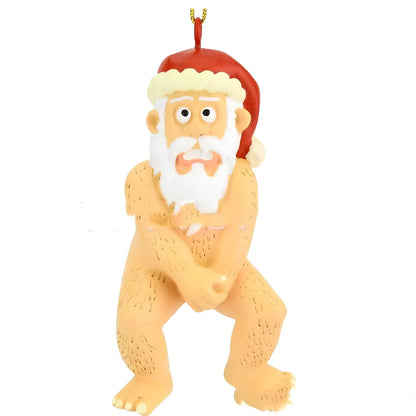 Naked Santa Claus resin decoration measuring 10cm tall with three-dimensional design and flat acrylic backing