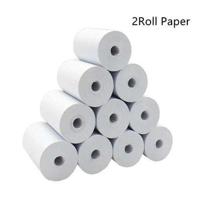 Blue mini thermal printer measuring 80x80x35mm with Bluetooth connectivity for student study organisation