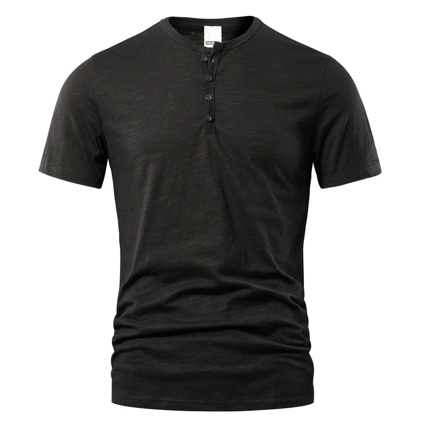 Men's slub cotton short sleeve t-shirt in denim blue colour showing British-style design and textured fabric
