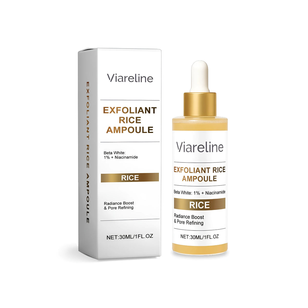 30ml bottle of exfoliating rice liquid for wrinkles with nicotinamide and rice extract.