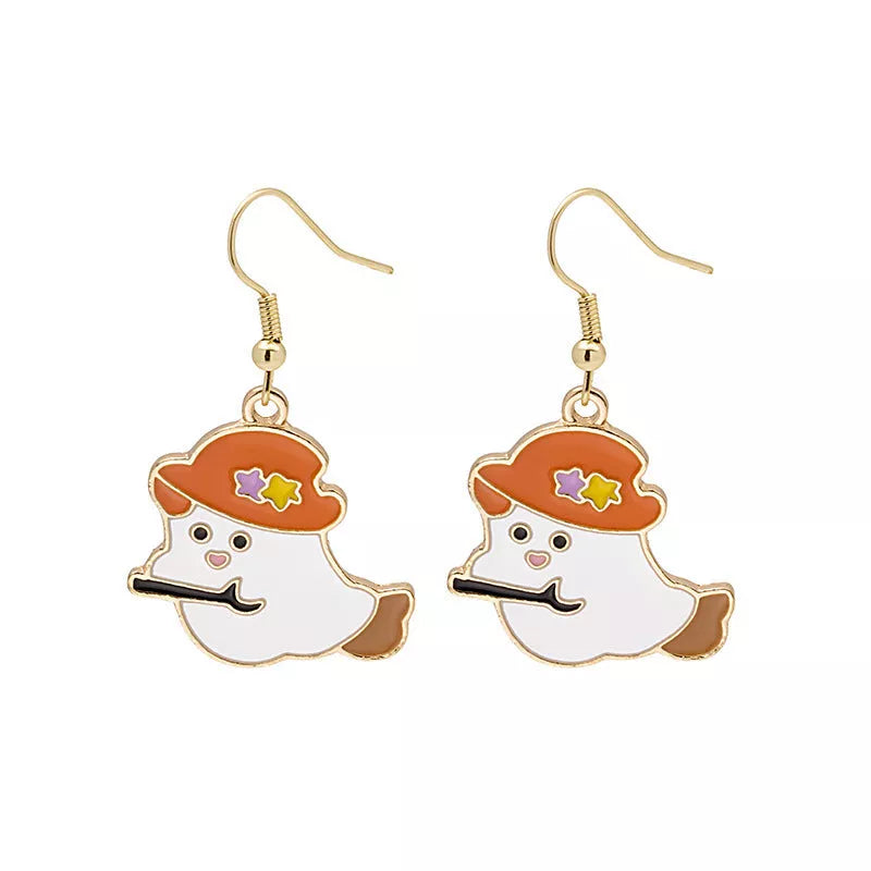 Halloween pumpkin oil drip alloy earrings with geometric design