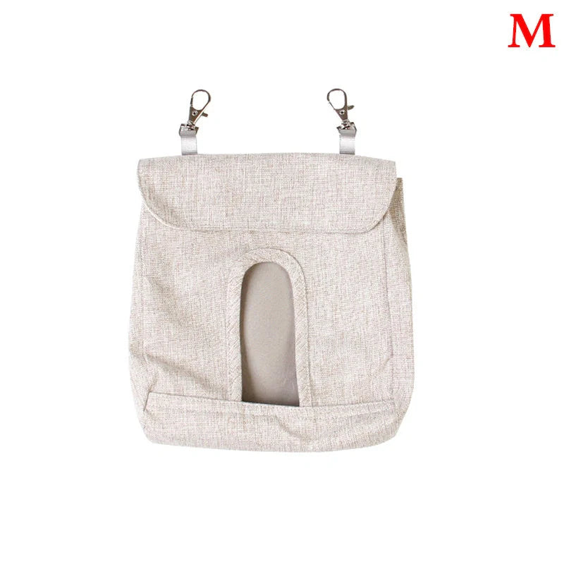Versatile cloth feeding bags for small pets like rabbits, guinea pigs, hamsters, and chinchillas, available in grey and blue colors in small, medium, and large sizes