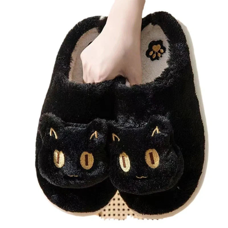 Cozy cat-themed plush slippers with soft, plush fabric and memory foam insoles for comfortable all-day wear