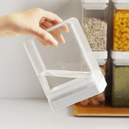 White transparent plastic storage container for grains with Japanese design, 400ml capacity, 10.9x10x7cm