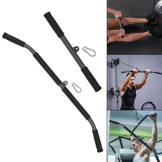 Steel fitness handles with PU grips and EVA padding for cable machine exercises