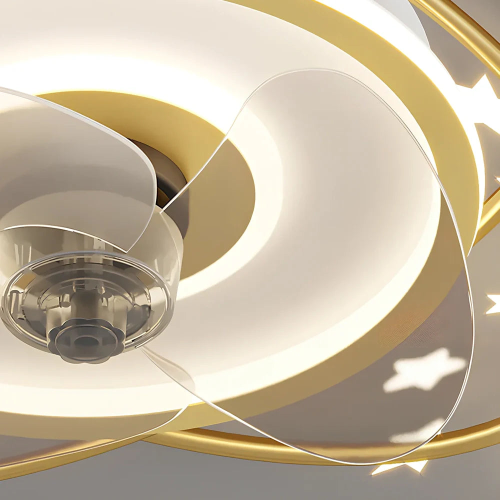 Nordic style 53cm ceiling fan lamp in black with acrylic shade, remote control, and PC blades for bedroom use