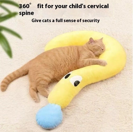 Blue U-shaped cat neck protection pillow with moon design measuring 39×50cm