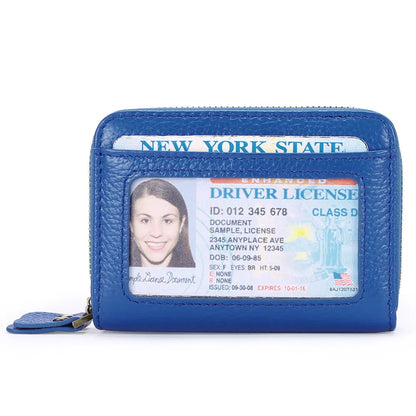 Genuine cowhide leather expanding card holder wallet with zipper closure in multiple colour options