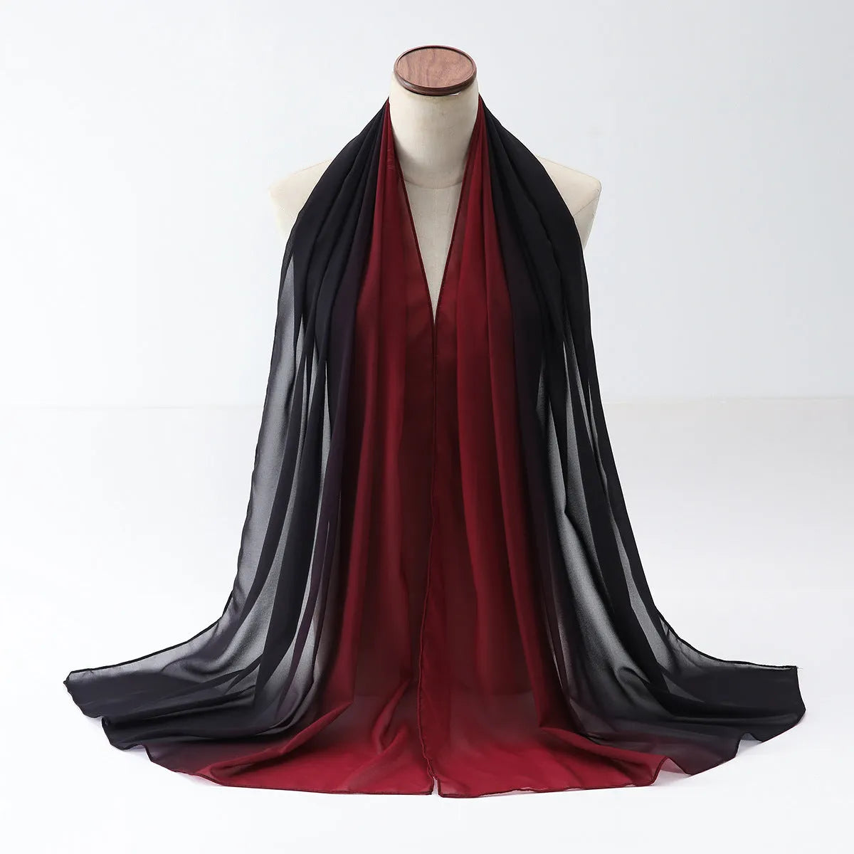 Women's chiffon bubble towel scarf in ethnic pattern showing draped length of 175 cm