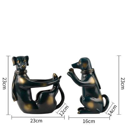 Handcrafted resin dog wine rack in sitting and squatting positions for bottle storage