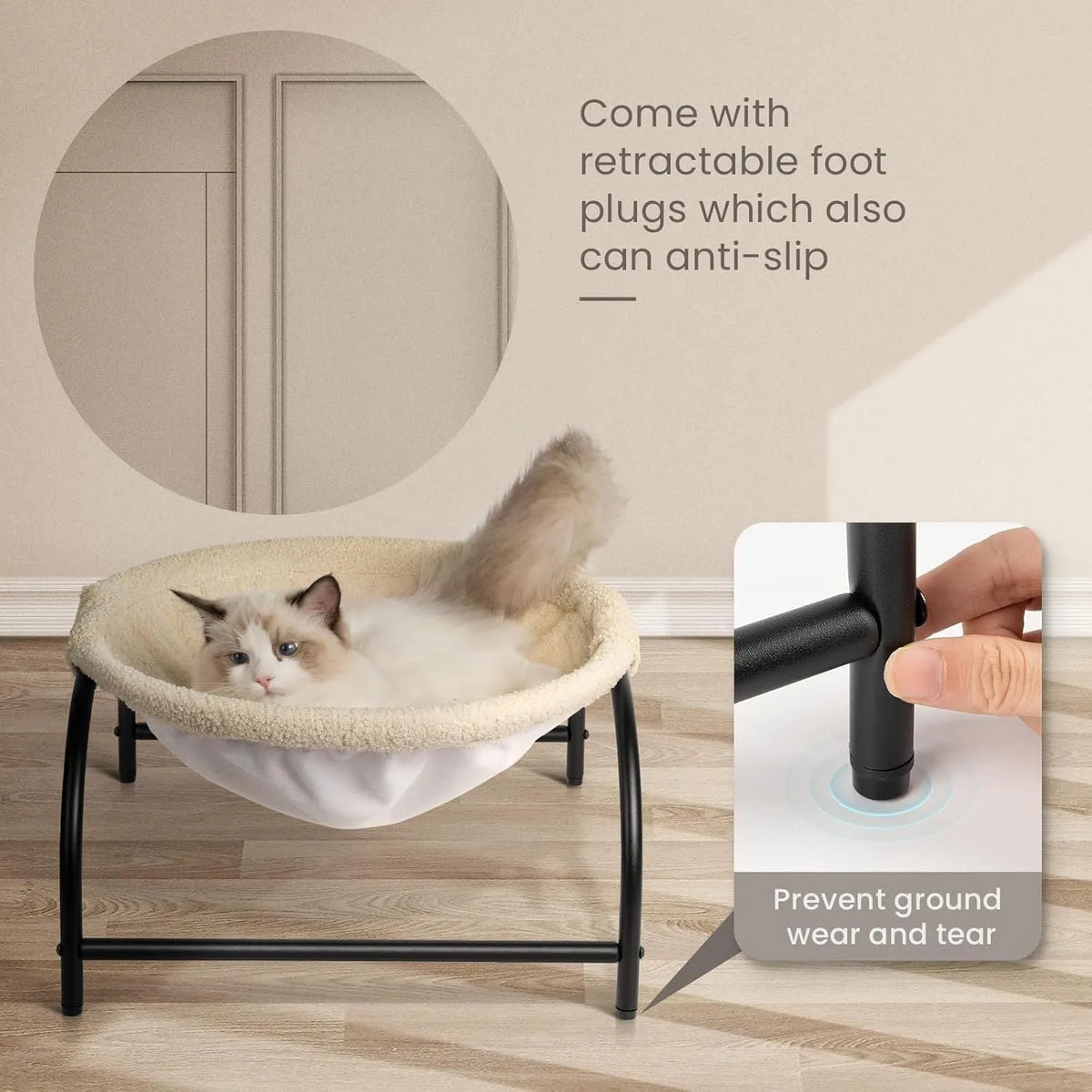 Pet hammock bed for cats and small dogs with breathable detachable cover in beige or gray